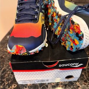 Saucony Blue and Orange Sneakers with Speckled Midsole